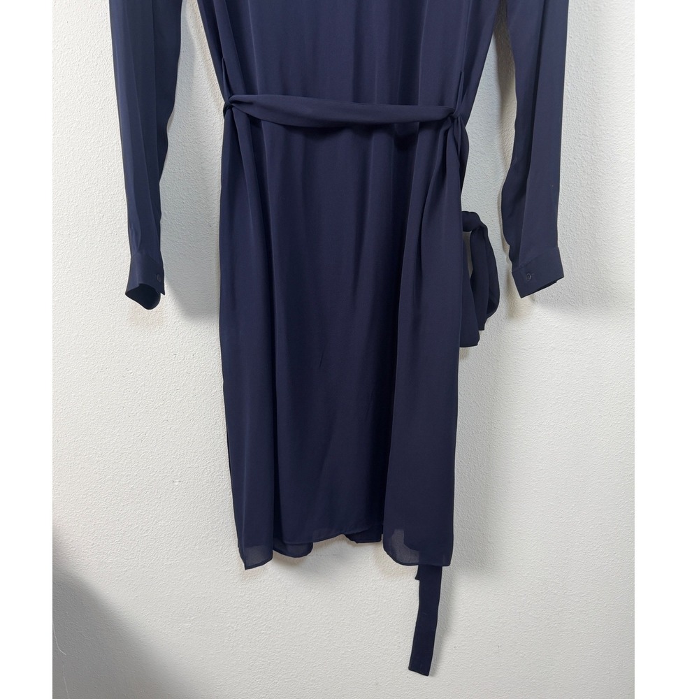 AYR The Silk Trench Dress Deep Marine Navy Blue 100% Silk Midi Size L - Picture 9 of 12